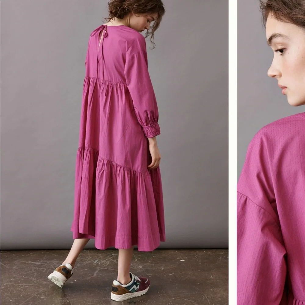 Anthropologie Magenta Tiered Midi Dress - Picture 2 of 7